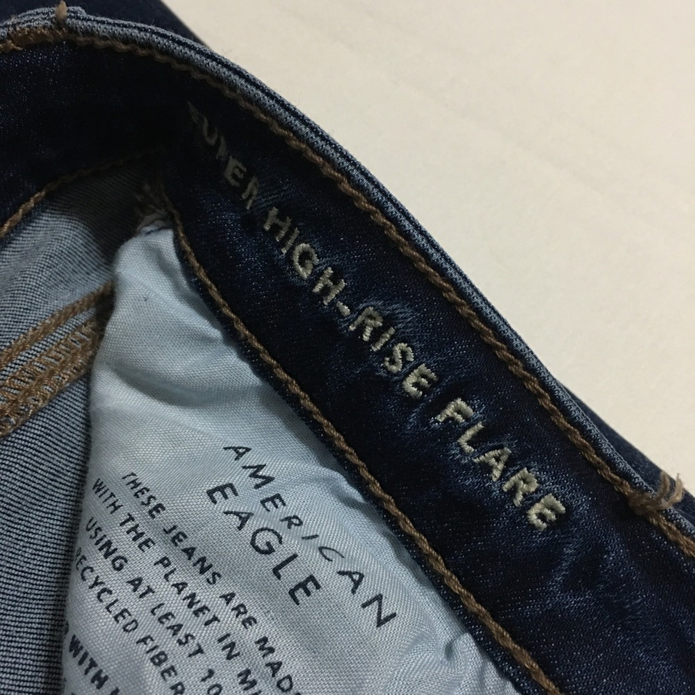 American Eagle Super High-Rise Flare Jeans 8 Short Dark Wash Next Level Stretch - Picture 4 of 11